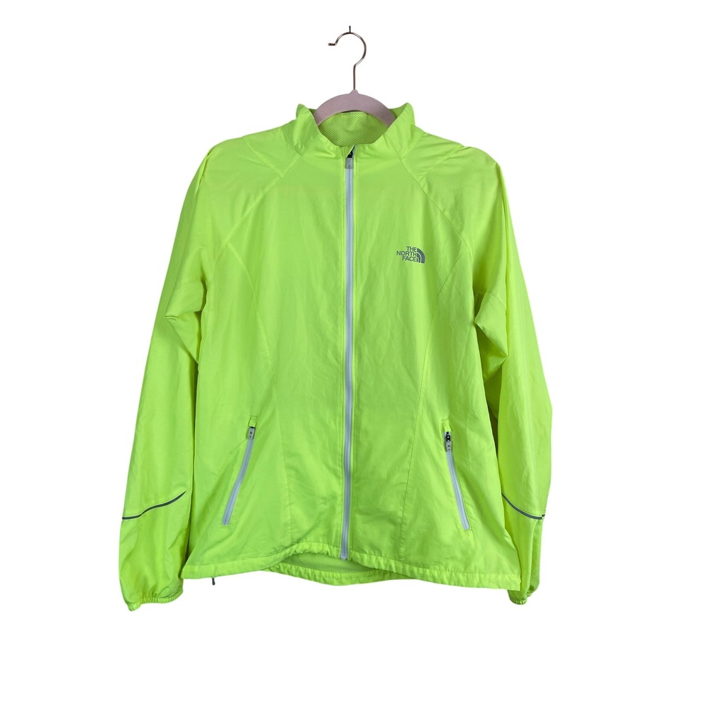 The North Face Womens Neon Yellow Full Zip‎ Windbreaker Jacket Large A44F L